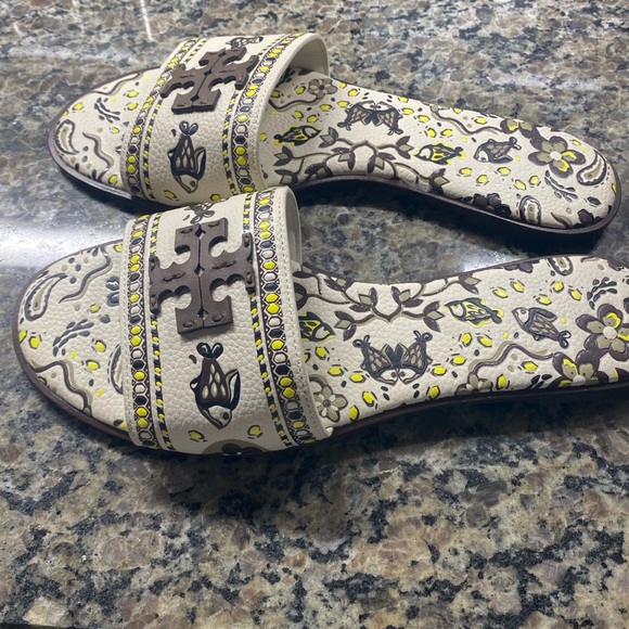Tory Burch Floral Cream and Brown Sandals - Picture 2 of 3